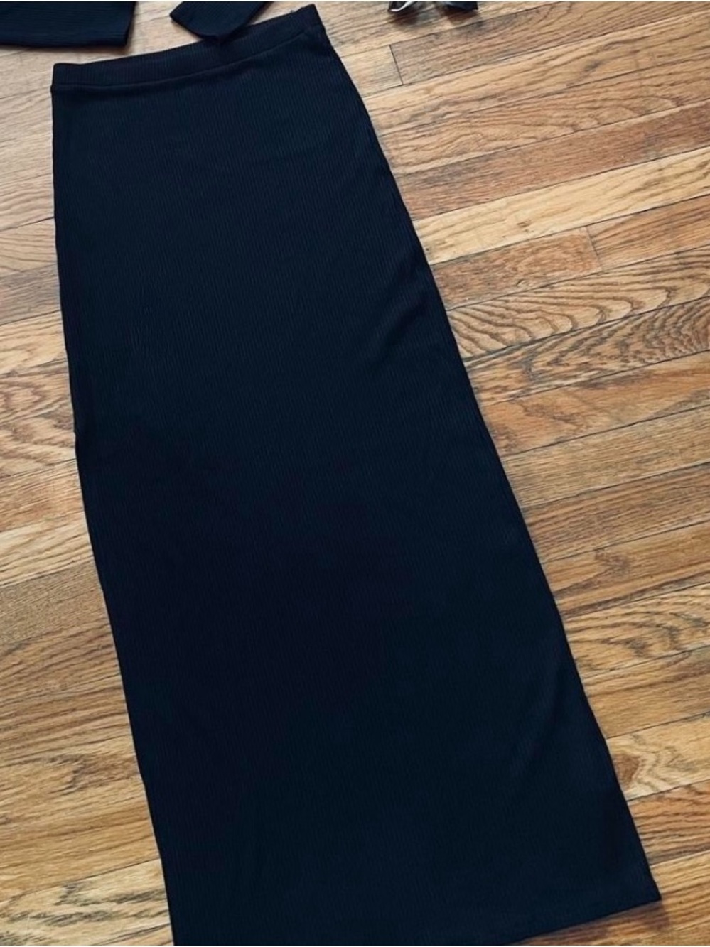 Reformation Black Ribbed Maxi Skirt